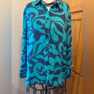Belle by Kim Gravel Blue & Teal
Abstract Print Blouse Size Med